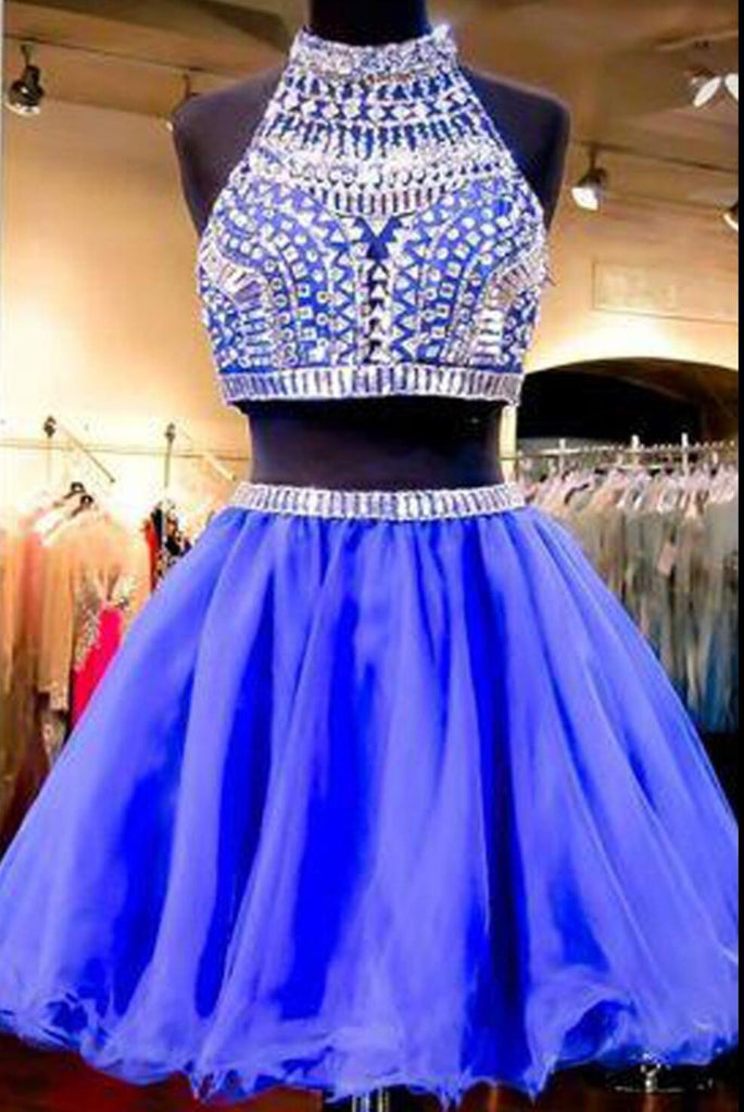 Sexy 2 pieces beaded Royal Blue short homecoming prom dresses, CM0028