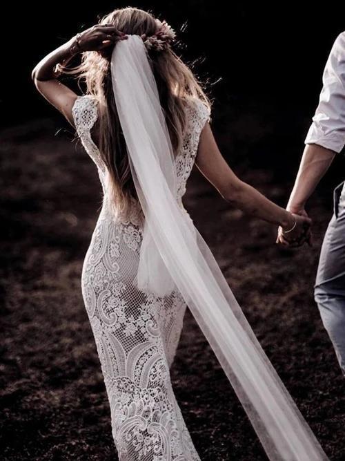 Sexy Backless Cap Sleeves Lace Mermaid Cheap Wedding Dresses Online, Cheap Unique Bridal Dresses, WD586