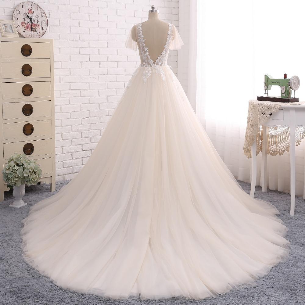 Sexy Backless Deep V Neckline Lace Wedding Bridal Dresses, Custom Made Wedding Dresses, Affordable Wedding Bridal Gowns, WD243
