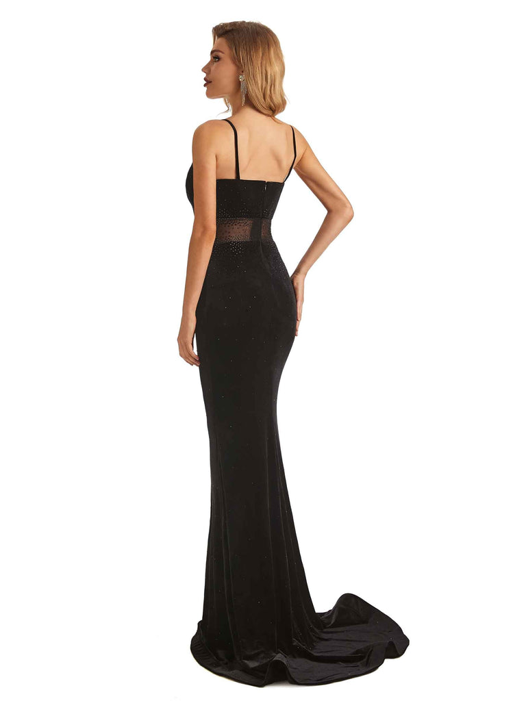 Sexy Black Mermaid Spaghetti Straps Cheap Long Prom Dresses,12754