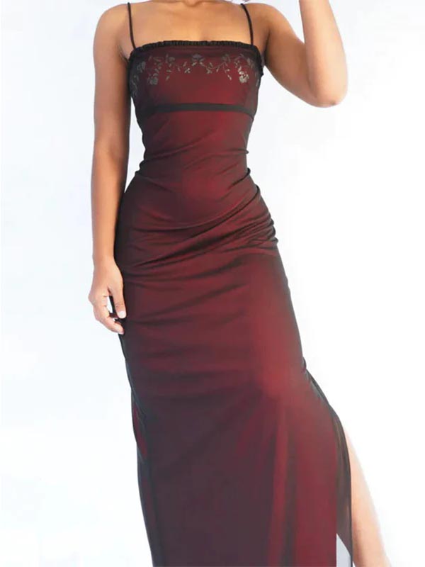 Sexy Black-Red Sheath High Slit Maxi Long Prom Dresses,Evening Dresses,13021