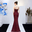 Sexy Burgundy Mermaid Spaghetti Straps V-neck High Slit Long Prom Dresses,12768