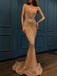 Sexy Gold Mermaid Spaghetti Straps V-neck Cheap Long Prom Dresses,12847