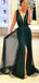 Sexy Green Mermaid High Slit V-neck Maxi Long Party Prom Dresses,13094