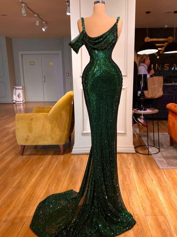 Sexy Green Mermaid Spaghetti Straps Maxi Long Prom Dresses Online,13047
