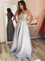 Sexy Lace See Through Grey A-line Long Evening Prom Dresses, Sparkly Sweet 16 Dresses, 18337