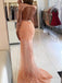 Sexy Long Sleeve Backless See Through Peach Lace Beaded Long Evening Prom Dresses, Popular Cheap Long Party Prom Dresses, 17307