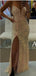 Sexy Mermaid Spaghetti Straps V-neck High Slit Cheap Prom Dresses,12760
