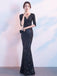 Sexy Navy Blue Mermaid V-neck Half Sleeveless Long Prom Dresses Online,12453