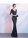 Sexy Navy Blue Mermaid V-neck Half Sleeveless Long Prom Dresses Online,12453