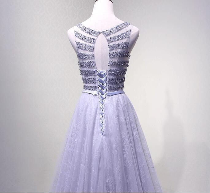 Sexy Open Back Lilac Lace Beaded Evening Prom Dresses, Popular Lace Party Prom Dresses, Custom Long Prom Dresses, Cheap Formal Prom Dresses, 17180