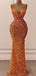 Sexy Orange Mermaid Spaghetti Straps Sleeveless Cheap Long Prom Dresses,12890