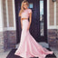 Sexy Pink Two Pieces Beaded Short Sleeve Mermaid Cheap Long Prom Dresses, WG257