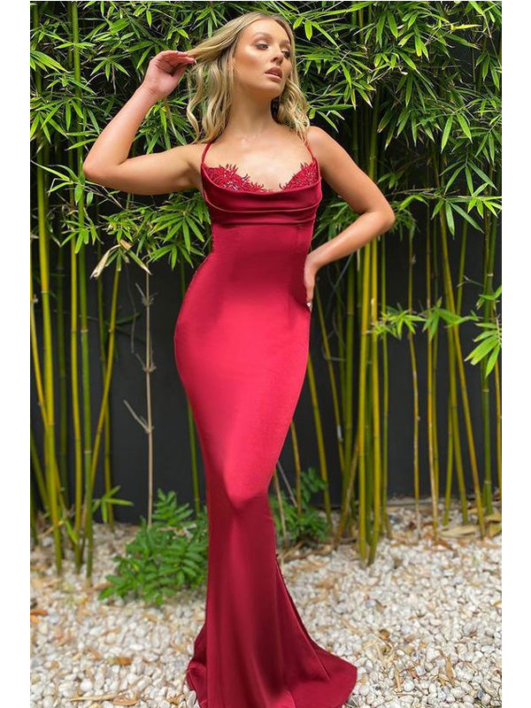 Sexy Red Mermaid Spaghetti Straps Cheap Maxi Long Prom Dresses,13062