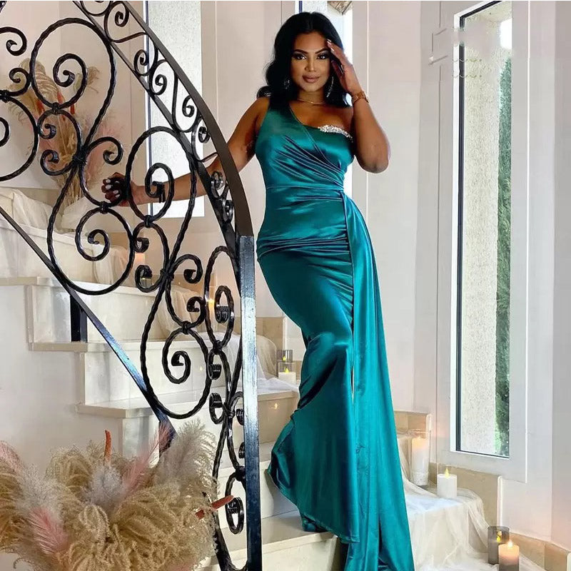 Sexy Teal Mermaid One Shoulder Cheap Long Bridesmaid Dresses,WG1254