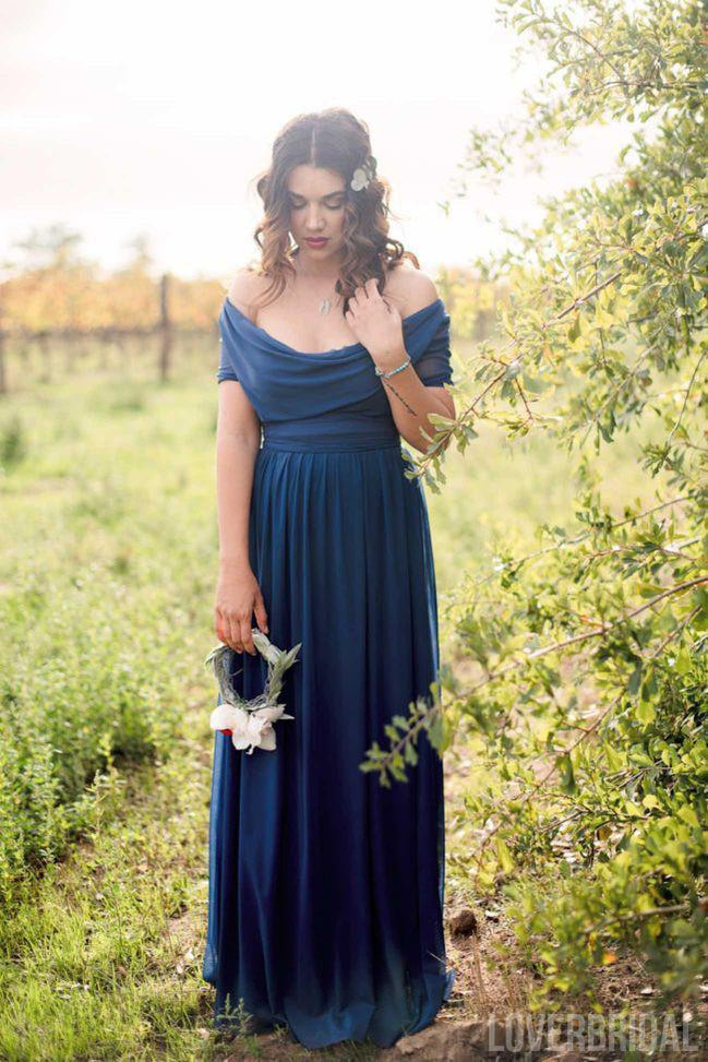 Short Sleeve Off Shoulder Long Charming Wedding Bridesmaid Dresses, WG343