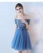 Short Sleeves Off Shoulder Blue Lace Cheap Homecoming Dresses Online, Cheap Short Prom Dresses, CM781