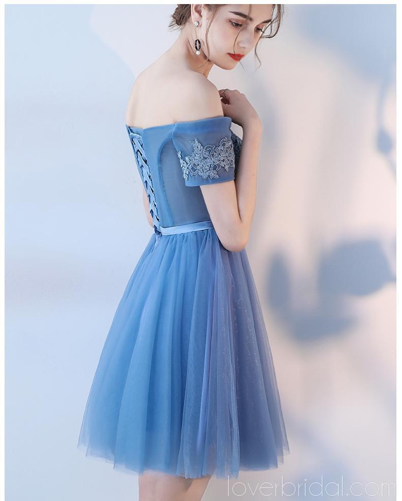 Short Sleeves Off Shoulder Blue Lace Cheap Homecoming Dresses Online, Cheap Short Prom Dresses, CM781