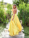 Simple Backless V-neck Cheap Yellow Long Evening Prom Dresses, Party Prom Dresses, 18613