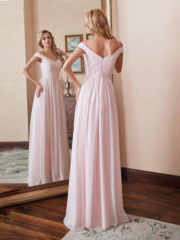 Simple Pink A-line Off Shoulder Spaghetti Straps Long Prom Dresses Online, Dance Dresses,12380