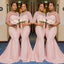 Simple Pink Mermaid Short Sleeves Jewel Cheap Long Bridesmaid Dresses,WG1124