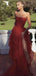 Simple Red A-line Strapless High Slit Maxi Long Prom Dresses,13020