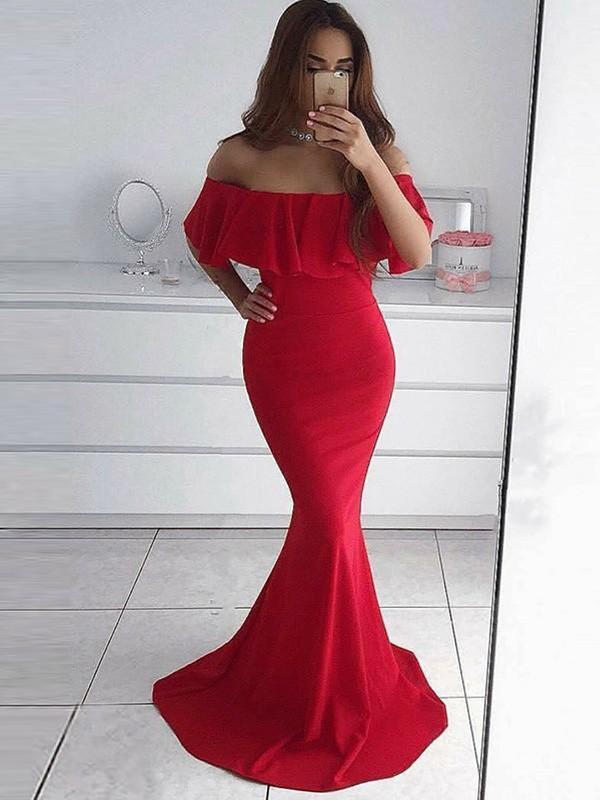 Simple Red Off Shoulder Long Evening Prom Dresses, Cheap Sweet 16 Dresses, 18315