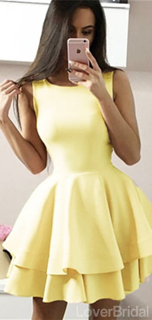 Simple Scoop Yellow Simple Cheap Short Homecoming Dresses Online, Cheap Short Prom Dresses, CM823