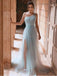 Sky Blue A-line One Shoulder High Slit Cheap Long Prom Dresses,12780