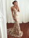 Spaghetti Straps Lace Mermaid Champagne Cheap Long Evening Prom Dresses, Evening Party Prom Dresses, 12149