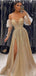 Sparkly Gold A-line High Slit Maxi Long Prom Dresses,Evening Dresses,12942