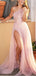 Sparkly Pink A-line One Shoulder High Slit Long Prom Dresses,Evening Dresses,12910