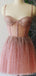 Straps Rhinestone See Through Dusty Pink Homecoming Dresses Online, Cheap Short Prom Dresses, CM819