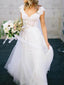 V Neck Lace Cap Sleeves Cheap Custom Long Wedding Bridal Dresses, WD289