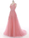V Neck Peach Lace Cheap Long Evening Prom Dresses, Cheap Custom Sweet 16 Dresses, 18512