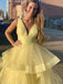 Yellow A-line Sleeveless V-neck Long Prom Dresses Online,Dance Dresses,12401