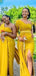 Yellow Mermaid One Shoulder High Slit Cheap Long Bridesmaid Dresses,WG1179